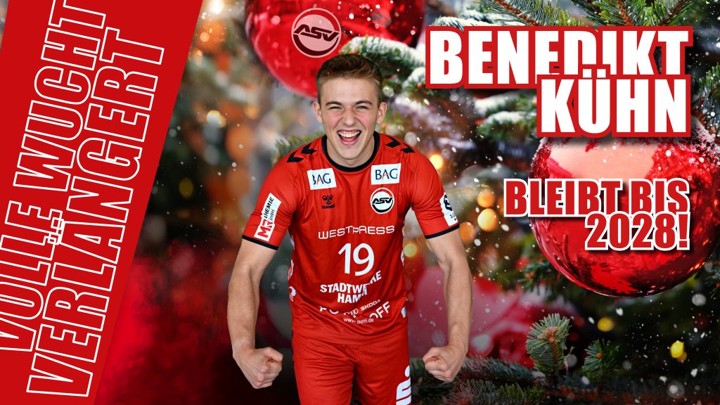 Das erste Präsent gab es für die Fans des ASV schon vor Anpfiff zum Weihnachtsspiel am Samstagabend. Mittelmann Benedikt Kühn verlängerte vorzeitig seinen Vertrag bis Sommer 2028.